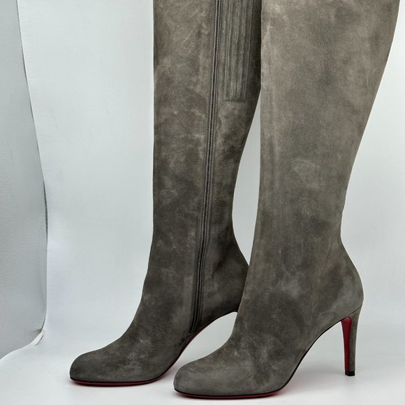 Christian Louboutin PUMPPIE BOTTA 85 Suede Knee High Tall Boots Heels - Picture 6 of 16